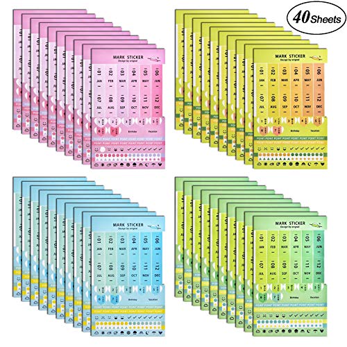 LeeLoon 40 Sheets Index Tabs Reminder Stickers Calendar Monthly Index DIY Book Event Diary Scrapbook Personal Planner Paper/PVC Self-Adhesive Labels