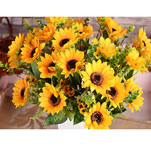 AmyHomie Artificial Sunflower Bouquet,7 Flowers Per Bunch, 2 Bunches Per Pack