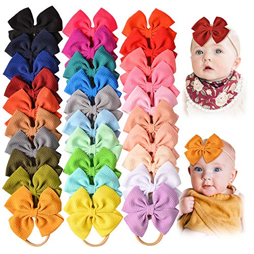 30 PCS Big Bows Baby Nylon Headbands Hairbands Hair Bows Elastics for Baby Girls Newborn Infant Toddler Child Hair Accessories