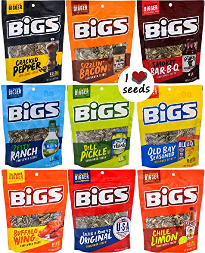 Bigs Sunflower Seed Flavor Variety Pack 9 bags (5.35oz each) with Bonus Magnet