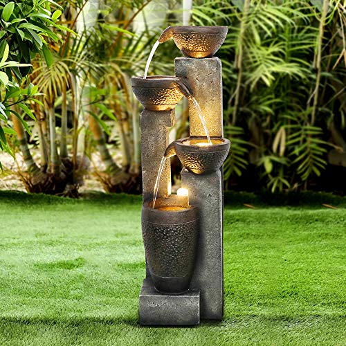 Agoodping 40' 4-Tier Pots Outdoor Garden Water Fountain - Outdoor Water Fountain for Yard, Floor Patio, Backyard and Home Art Decor