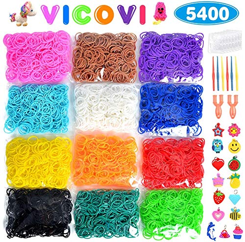 5400+ Rainbow Rubber Bands Refill Set Includes: 4800+ Premium Quality Loom Rubber Bands in 12 Unique Colors + 300 S-Clips + 15 Lovely Charms + 6 Crochet Hooks + 2 Y Loom, No Loom Board Include.