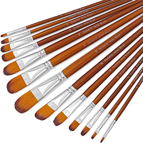 DUGATO Artist Filbert Paint Brushes Set 13pcs, Soft Anti-Shedding Nylon Hair Wood Long Handle for Acrylic Oil Watercolor Gouache Paint by Numbers (13pcs)