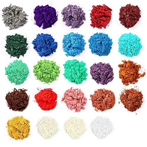 Mica Powder, Lip Gloss Pigment Powder 24 Colors, for Handmade Soap Making Colorants,Epoxy Resin Dye,Candle Making,Eye Shadow,Blush,Nail Art,Resin Jewelry,Paint,Craft Projects
