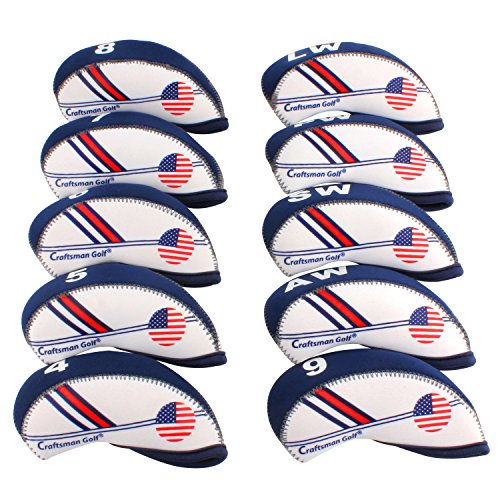 Craftsman Golf White & Blue US Flag Neoprene Golf Club Head Cover Wedge Iron Protective Headcover for Callaway, Ping, Taylormade, Cobra, Etc.