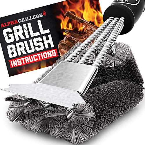 Alpha Grillers Grill Brush and Scraper. Best BBQ Cleaner. Perfect Tools for All Grill Types, Including Weber. Stainless Steel Wire Bristles and Stiff 18 Inch Handle. Ideal Barbecue Accessories