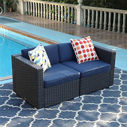 PHI VILLA Outdoor Sectional Sofa- Patio Wicker Furniture Set (2-Piece)
