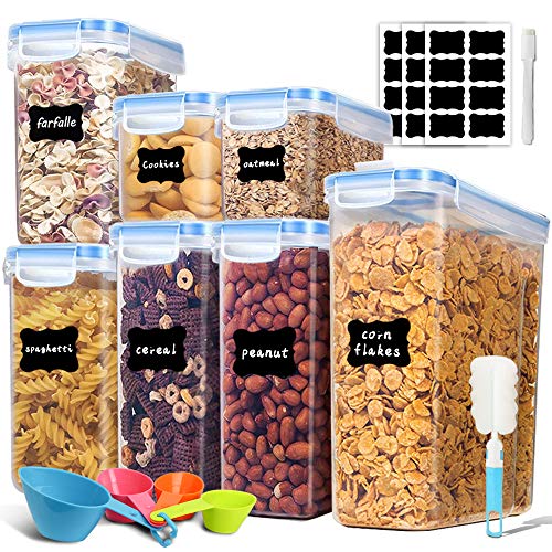 Airtight Food Storage Containers, EAGMAK Cereal Containers, Plastic BPA Free Kitchen Pantry Storage Container for Flour, Snacks, Nuts & More (Blue, Set of 7)