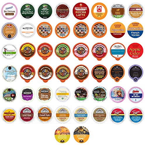 Variety Pack of Coffee, Tea, and Hot Chocolate - Great Sampler of Coffee, Tea, and Hot Cocoa for Keurig K Cups Machines - Great Gift for Coffee Lovers, Huge 50 Pack of Pods - No Duplicates