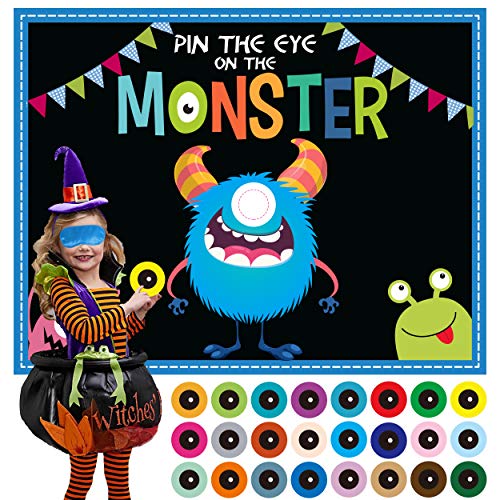 MISS FANTASY Halloween Games for Kids Pin The Eye on The Monster Games Halloween Party Games Activities Halloween Pin The Monster Games for Kids Party
