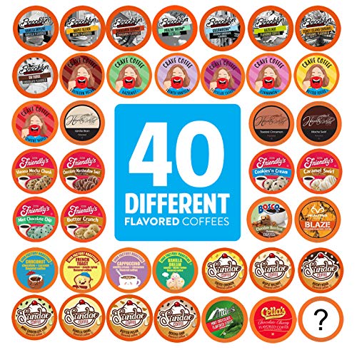 Two Rivers Coffee Flavored Coffee Pods Variety Pack Sampler, Compatible with 2.0 Keurig K Cup Brewers, 40 Count - 40 Assorted Flavor Box - No Duplicates