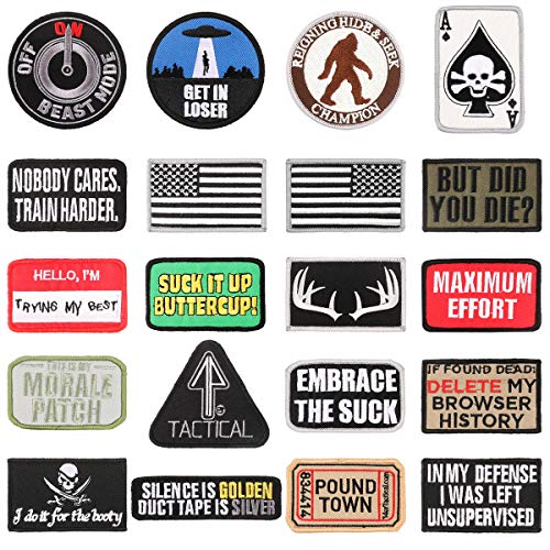 14er Tactical Morale Patches (20-Pack) | Hook & Loop Backed, 3” x 2” Embroidered | Perfect Bundle for Hat, Backpack, Jacket, Military, Police, Airsoft Gear | Display your USA Flag! (Regular, Assorted)