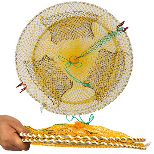Drasry Three Entrances Large Crab Traps Portable Collapsible Trap for Crabs Bait Lobster Crawfish Shrimp Fish Net 17.7in x 7.9in (45cm x 20cm) (Yellow)
