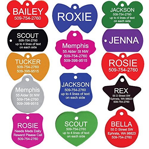GoTags Pet ID Personalized Pet Tags for Dogs and Cats. Front & Backside Engraving and Sizes. Anodized Aluminum. Bone Shape Regular.