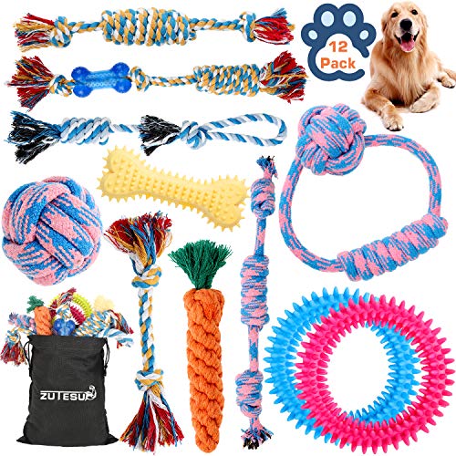 Dog Rope Toy for Puppy Teething, 12 Pack Indestructible Dog Toys for Aggressive Chewers Tug Tough Dog Toys Interactive Puppies Small Medium Dogs Durable Chew Toys for Boredom Chew Teething Tug of War