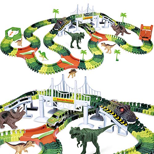 Dinosaur Track Toy Set 288 Piece, Dinosaur Car Race Track Toy with 264 Flexible Tracks, 1 Dinosaur Car and 1 Race Car, Create a Dinosaur Track, Dinosaur Toy for Kids Boys Girls Children Ages 3+