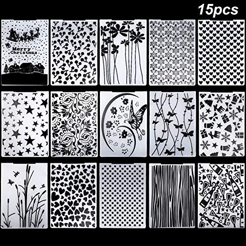 15 Pieces Embossing Folders 5.7 x 4.2 Inch Plastic Template Craft Card Christmas for Making Paper Cards Photo Album Wedding Decoration Scrapbooking
