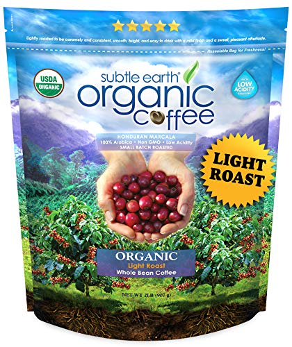 2LB Subtle Earth Organic Coffee - Light Roast - Whole Bean - Organic Arabica Coffee - (2 lb) Bag