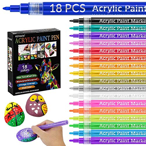 Acrylic Paint Pens, 18 Colors Acrylic Paint Markers for Rocks Painting, Ceramic, Glass, Wood, Fabric, Canvas, Mugs - Include 0.7 mm(12pcs) and 3mm(6pcs)