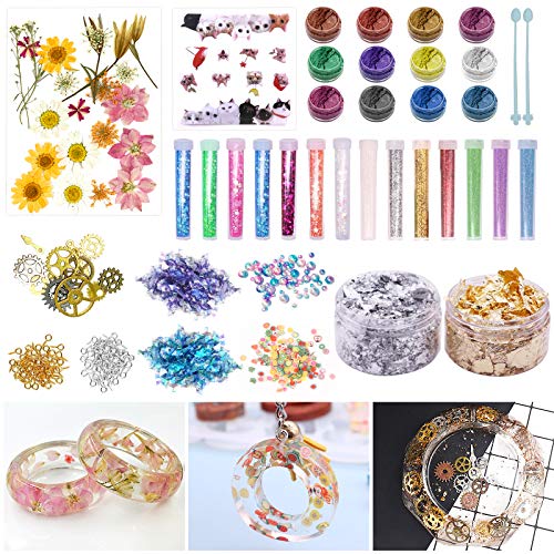 Resin Jewelry Making Kit for Beginners, Mostof 39Pack Art Craft Kits Supplies Including Glitter,Mylar Flakes,Dry Flowers, Beads,Wheel Gears,Mica Powder Foil for Resin, Slime, Nail,Candle