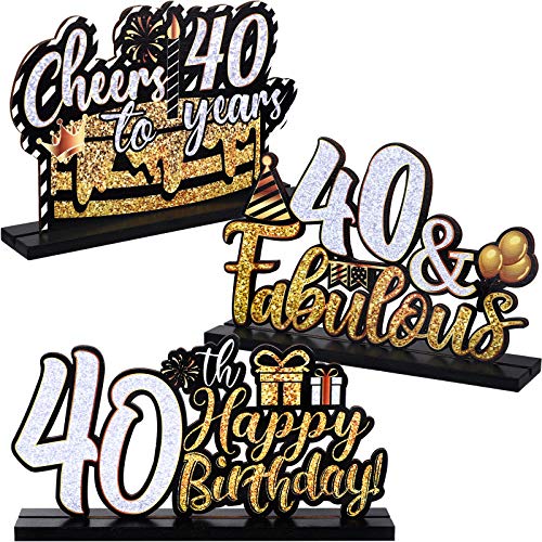 3 Happy 60th 40th Birthday Party Table Decorations, Cheer To 60 40 Years Table Centerpiece Sign Wooden Birthday Presents Congrats for Birthday Party Dinner Table Topper Favors, 7.87 x 4.72 Inch (40th)