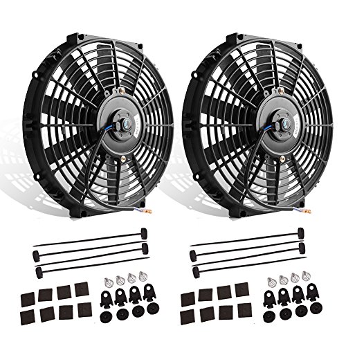 (Pack of 2) 12' High Performance Electric Radiator Cooling Fan Push Pull Slim 12V 80W 1550 CFM with Mounting Kit（Diameter 11.73' Depth 2.56')