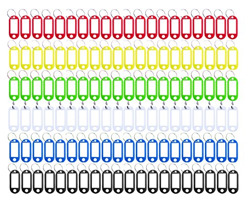Key Tag 120 Pcs Assorted Color Plastic Coded Key ID Label Tags Split Ring Keyring - with Label Window Ring Holder