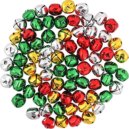 OUTUXED 168Pcs 1Inch Jingle Bells Colorful Christmas Metal Bells Craft for Festival Decoration DIY Charms Jewelry Making