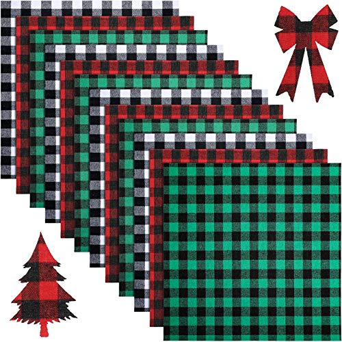 12 Pieces Buffalo Plaid Heat Transfer Vinyl, Checkered Vinyl Fabric Plaid Vinyl Sheet Iron-on Adhesive Vinyl Clothes Patches, 12 x 12 Inch for Christmas New Year Home Party Decor (Black, Red, Green)