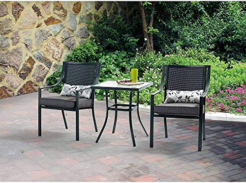 Mainstays Alexandra 3-piece Bistro Outdoor Patio Furniture Set Features Red Stripe Cushions with Butterflies. This Set Is a Perfect Addition to Any Deck, Patio, Porch or Garden Area.