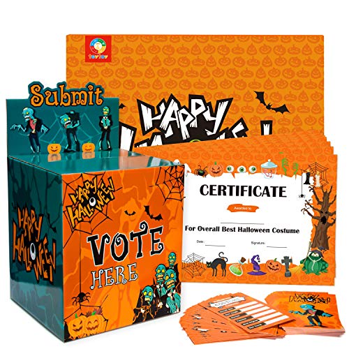 Halloween Party Supplies, Halloween costume contest Ballot Box 50 Voting Cards 12 Award Certificates Fun Halloween Party Decoration Games for Kid and Adult