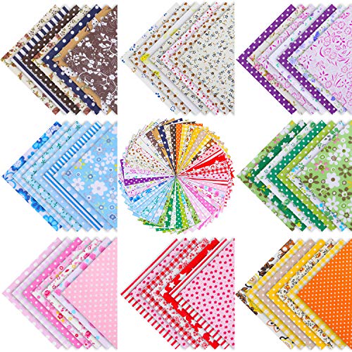 100 Pieces 4 by 4 Inch Cotton Craft Fabric Bundle Squares Patchwork Pre-Cut Quilt Squares Quarters Bundle Sewing Fabric for DIY Accessory Sewing Craft Projects