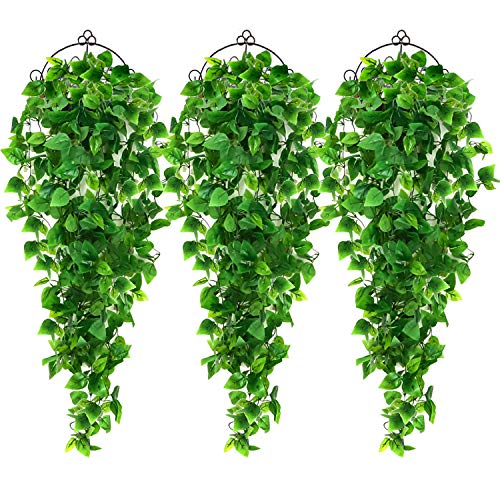 AGEOMET 3pcs Artificial Hanging Plants 3.6ft Fake Ivy Vine, Fake Hanging Plants Vine Plants Kitchen Plants for Wall House Room Indoor Outdoor Decoration