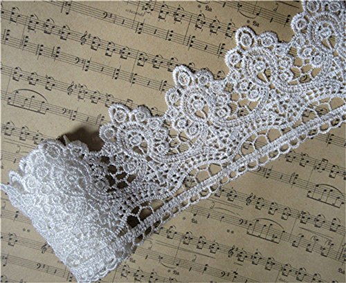 5 Yard Floral Venise Lace Edge Trim Ribbon 10 cm/ 4' Wide Vintage Style Off White Edging Trimmings Fabric Embroidered Applique Sewing Craft Wedding Bridal Dress Embellishment Clothes Party Decoration