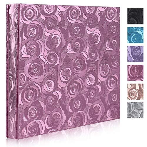 RECUTMS Photo Album 4x6 600 Photos Wedding Family Albums Rose Pattern Leather Cover 600 Pockets Holds for Baby Family Wedding Picture Albums Horizontal and Vertical Photos with Black Pages(Pink)