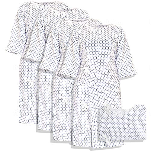 LUXCARE Comfortable Hospital Gowns for Men and Women [4 Pack] Unisex Patient Medical Gowns Fits All Sizes up to 2XL, Easy-on Hospital Gown for Elderly, Hospice, Home Care, Labor and Delivery