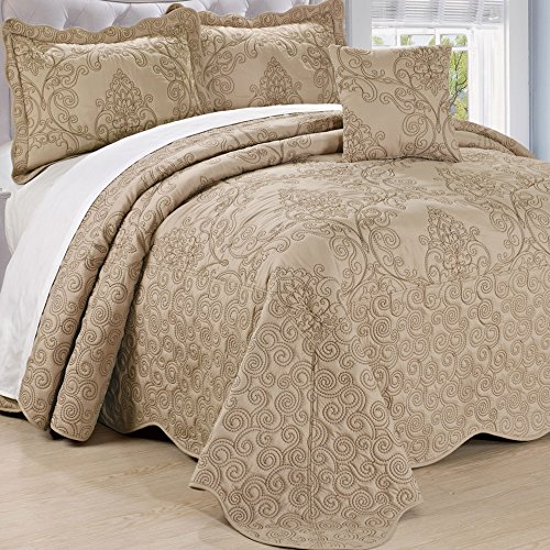 Home Soft Things Serenta Damask 4 Piece Bedspread Set, Queen, Incense