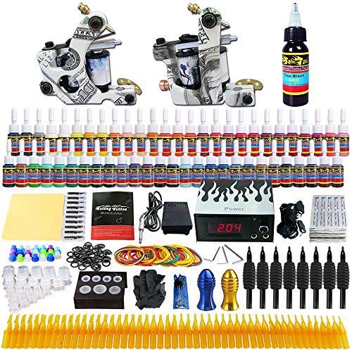 Solong Tattoo® Complete Tattoo Kit 2 Pro Machine Guns 54 Inks Power Supply Foot Pedal Needles Grips Tips TK271