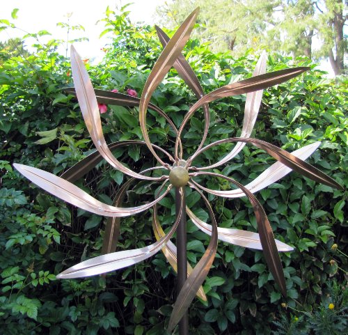 Stanwood Wind Sculpture: Kinetic Copper Wind Sculpture Dual Spinner - Dancing Willow Leaves