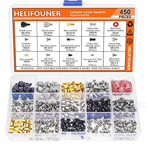 HELIFOUNER 450 Pieces Computer Standoffs Spacer Screws Assortment Kit for Hard Drive Computer Case Motherboard Fan Power Graphics