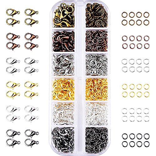 Mudder 6 Colors Lobster Claw Clasps and 6 Colors Open Jump Rings for Jewelry Making (12 mm, 5 mm)