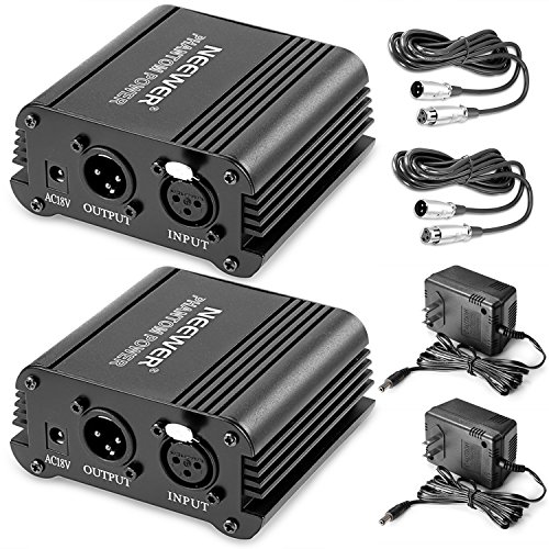 Neewer 1- Channel 48V Phantom Power Supply Black with Adapter and XLR Male to XLR Female Cable (2 Pack)