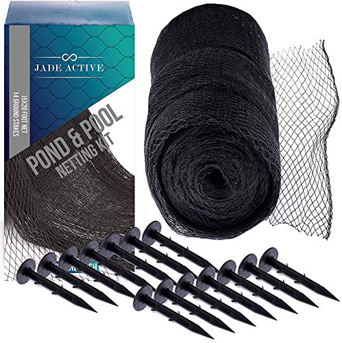 Jade Active Pond Netting 15 x 20 Feet - Heavy Duty Pool and Pond Net with Extra Fine Mesh - Stakes Included - Perfect for Protecting Koi Fish from Birds Like The Blue Heron - Cover for Leaves