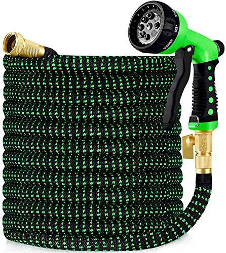 hblife 75ft Garden Hose, All New 2020 Expandable Water Hose with 3/4' Solid Brass Fittings, Extra Strength Fabric - Flexible Expanding Hose with Free Water Spray Nozzle