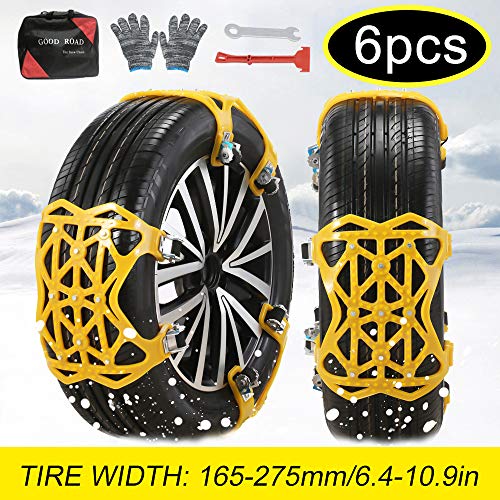 soyond Snow Chains Car Anti Slip Snow Tire Chains Adjustable Anti-Skid Chains Car Tire Snow Chains for Car/SUV/Trucks-Set of 6 Width 165-275mm/6.4-10.9'' (Yellow) (Yellow)