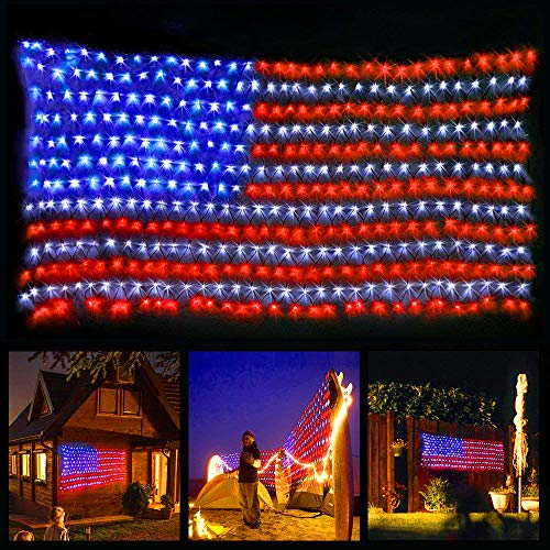 XTF2015 Led Flag Net Lights of The United States, Waterproof American Flag String Light for Christmas,Festival, Holiday, Independence Day, Memorial Day, Decoration, Garden, Yard, Indoor and Outdoor