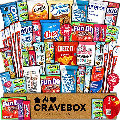 CraveBox Care Package (45 Count) Snacks Food Cookies Granola Bar Chips Candy Ultimate Variety Gift Box Pack Assortment Basket Bundle Mix Bulk Sampler Treats College Students Office Staff Halloween