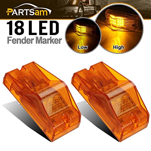 Partsam 2Pcs 6 Inch Amber 18LED Turn Clearance w Reflector Side Turn Signal and Marker Light Replacement for Freightliner Trucks Cab Sleeper Panel Waterproof Side Surface Mount P/T/C Lights