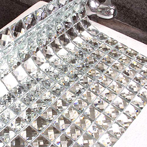 Diflart Mirror Glass Mosaic Tile Crystal Diamond Mosaic Tile 3/4 inch Pack of 5(Silver)