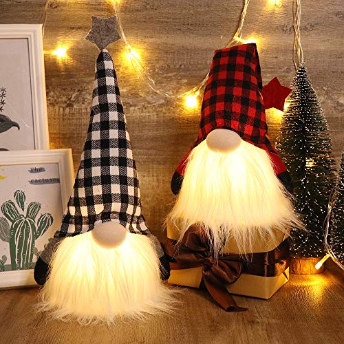 S-DEAL Christmas Gnome Plush Scandinavian Light Tomte Buffalo Nordic Figurine Swedish Yule Santa Holiday Decorations Winter Table Ornament, 12 Inches Tall Set of 2